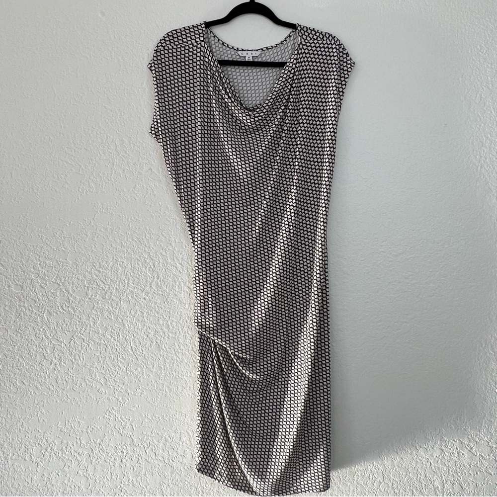CAbi Monroe Stretch Cowl Neck Black‎ White Print Dress Women’s Medium Style #614